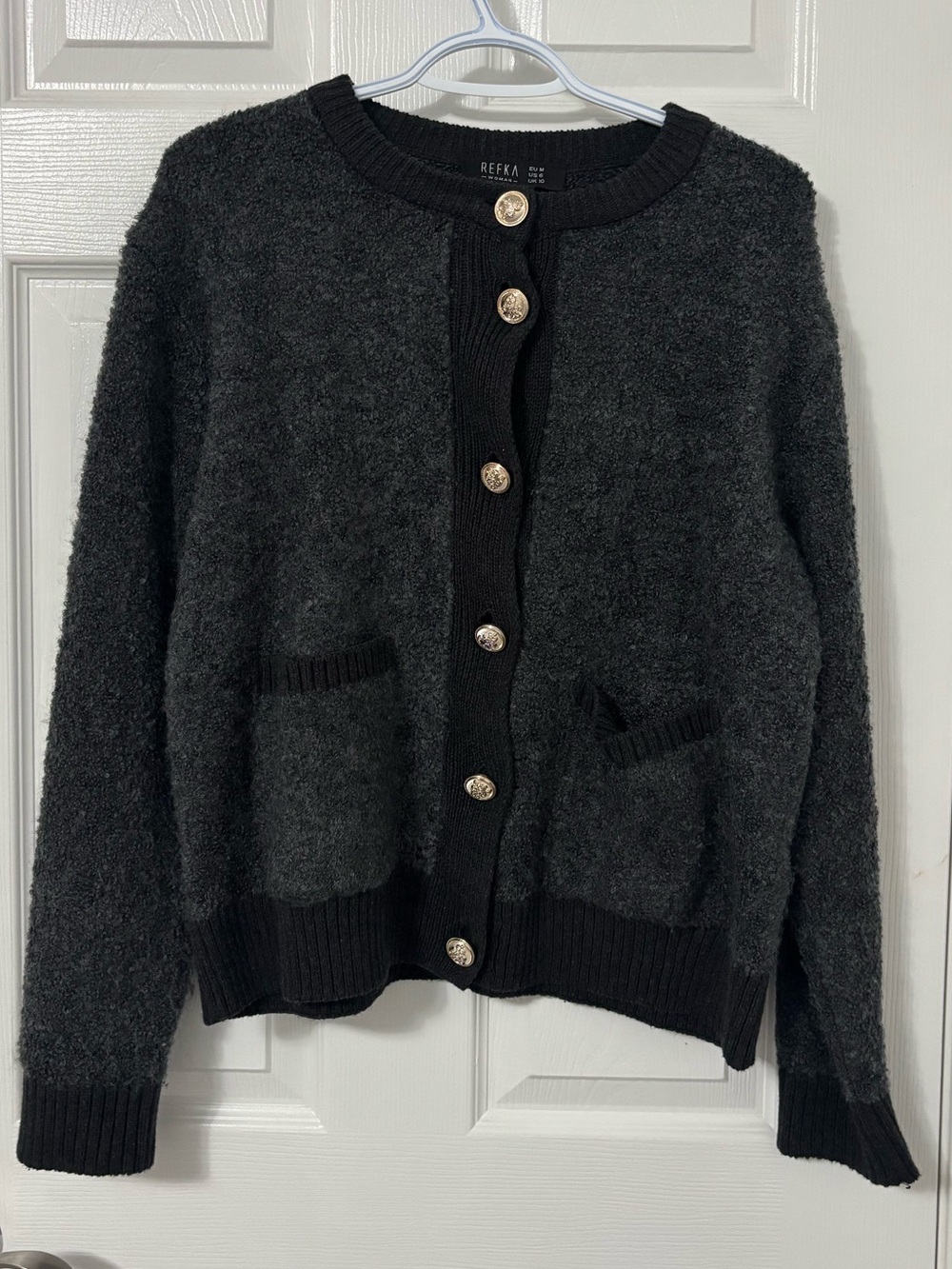 Dark Gray Textured Button-Front Women's Cardigan Sweater